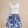 Scalloped Cami Top & Blue Floral Shorts Set — 2-Piece Summer Outfit