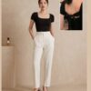 Square Neck Tie-Back Top — Black, Short Sleeve Fitted with Open Back