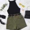 065c91e5-360e-4274-9231-7ad61b2121d6 Halter Neck Top & Olive Shorts Set — 2-Piece Summer Outfit