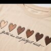 Heart Print Cropped T-Shirt — Beige Cotton, Short Sleeve