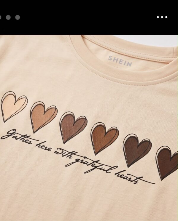 Heart Print Cropped T-Shirt — Beige Cotton, Short Sleeve