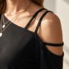 Cold Shoulder Cotton Mini Dress — Black, Asymmetric Strap Detail