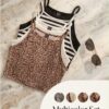 Ribbed Halter Crop Top Set (4 Pieces) — Leopard, White, Stripe & Black