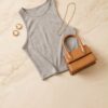 Ribbed Crop Tank Top Set (4 Pieces) — Black, Grey, Stripe & Pink