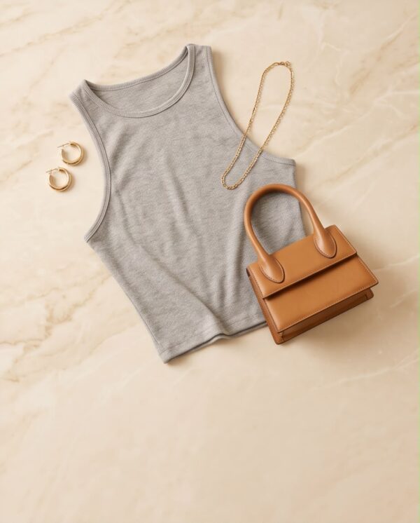 Ribbed Crop Tank Top Set (4 Pieces) — Black, Grey, Stripe & Pink