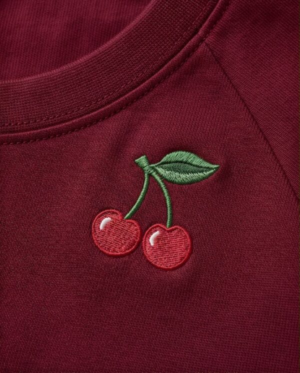Cherry Print Cotton Pyjama Set — Burgundy Tee & Drawstring Shorts