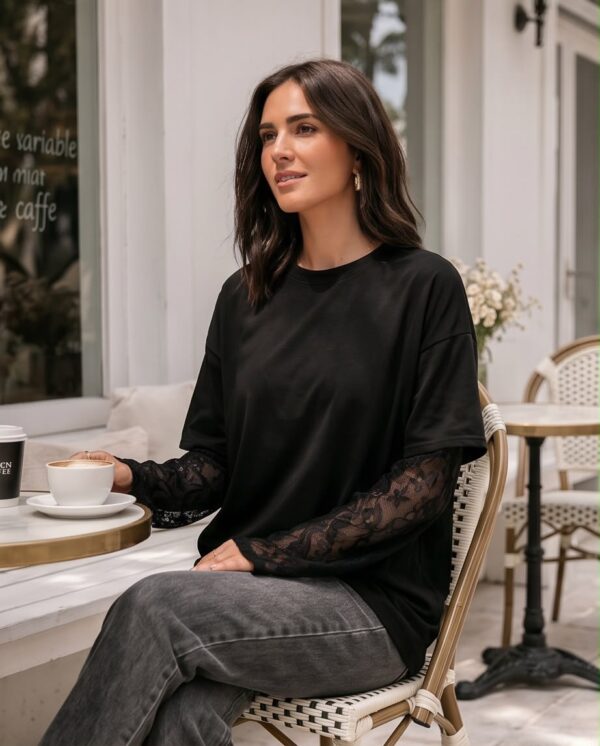 3036de12-5a61-4b3f-bbb1-105decc0b7ec Lace Sleeve Oversized Top — Black, Long Sleeve with Sheer Panels
