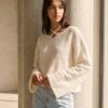 Oversized Open-Knit Jumper — Cream, Strap Detail Neckline