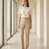 3bdfeb16-d53a-40c4-bcdf-9b3a950e2e37 Textured Jacquard T-Shirt — Cream, Embossed Floral Fan Pattern