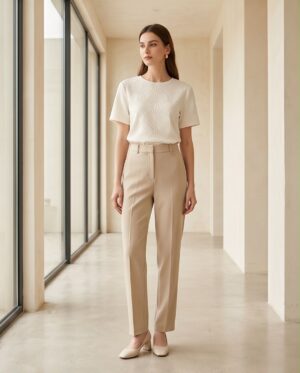Textured Jacquard T-Shirt — Cream, Embossed Floral Fan Pattern