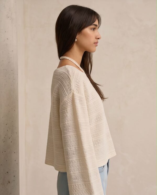 Oversized Open-Knit Jumper — Cream, Strap Detail Neckline