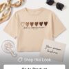 Heart Print Cropped T-Shirt — Beige Cotton, Short Sleeve