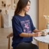 Western Graphic Oversized T-Shirt — Navy Cotton with Pink Print