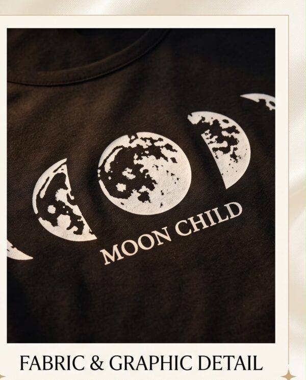 527787b6-09de-47dc-ae33-ba87c8e1bec6 “Moon Child” Pyjama Set — Black Moon Phase Print Tee & Shorts