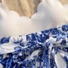 Scalloped Cami Top & Blue Floral Shorts Set — 2-Piece Summer Outfit