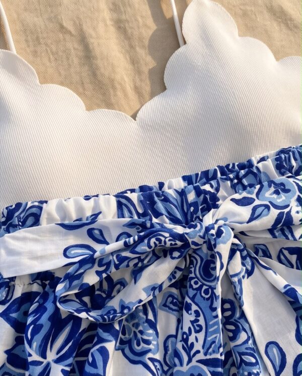 Scalloped Cami Top & Blue Floral Shorts Set — 2-Piece Summer Outfit