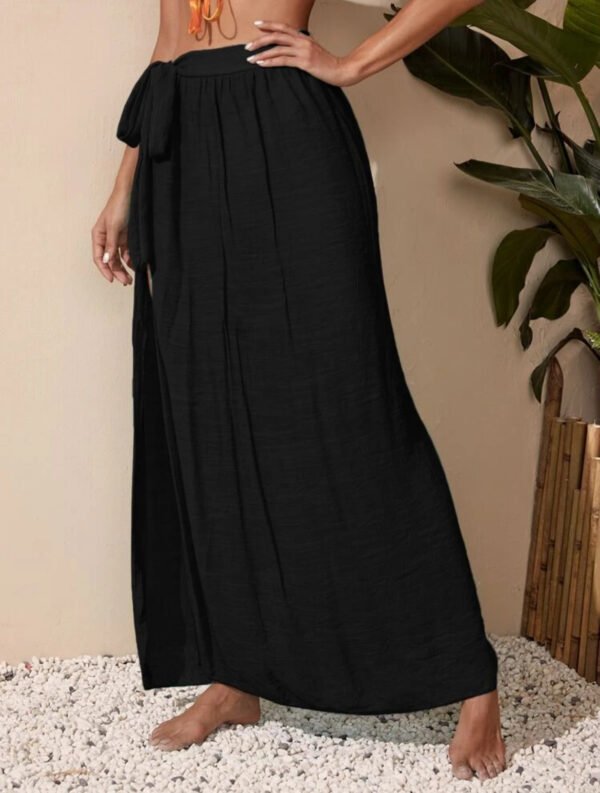 Black Wrap Tie Maxi Skirt Beach Coverup