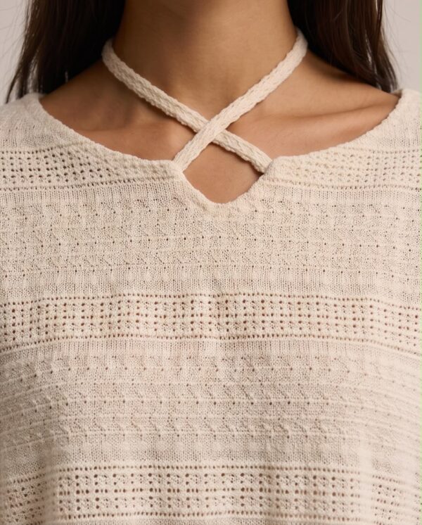 Oversized Open-Knit Jumper — Cream, Strap Detail Neckline