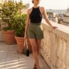 68dd7558-bbe8-45bf-9723-91167bc41c10 Halter Neck Top & Olive Shorts Set — 2-Piece Summer Outfit