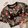 7138a654-c4bc-4638-81b3-57b563fc37fb Floral Embroidered Mesh Top — Sheer Black Tulle, Short Sleeve