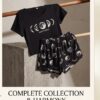 728684ec-bea7-42c5-b425-d78c7fcc8787 “Moon Child” Pyjama Set — Black Moon Phase Print Tee & Shorts