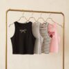 Ribbed Crop Tank Top Set (4 Pieces) — Black, Grey, Stripe & Pink