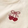 Cherry Bow Cotton Pyjama Set — Cream Tee & Burgundy Drawstring Shorts