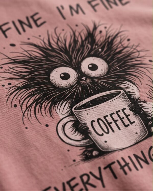 “It’s Fine, I’m Fine” Coffee Graphic Oversized T-Shirt — Dusty Pink Cotton