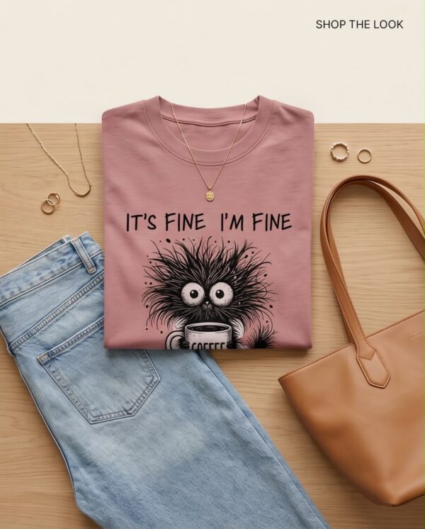 “It’s Fine, I’m Fine” Coffee Graphic Oversized T-Shirt — Dusty Pink Cotton
