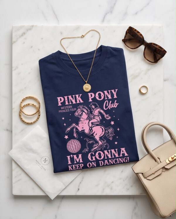 Western Graphic Oversized T-Shirt — Navy Cotton with Pink Print