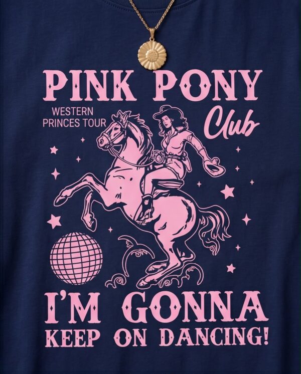 Western Graphic Oversized T-Shirt — Navy Cotton with Pink Print