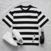 Striped Cut-Out Shoulder Oversized T-Shirt — Black & White, Cotton Blend