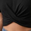 Twist Front Cropped T-Shirt — Black, Short Sleeve Cotton Blend