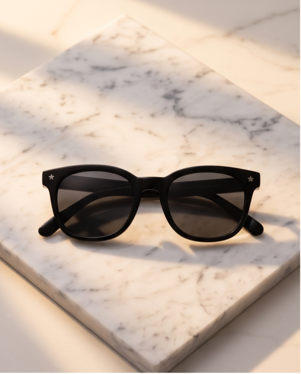Black Square Sunglasses with Star Detail