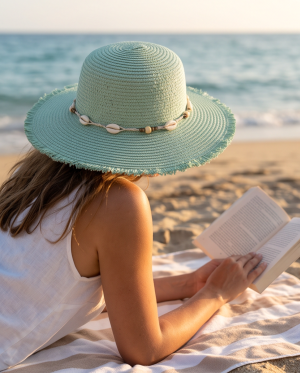 BS-ACC-002_1 Mint Green Fringed Straw Sun Hat