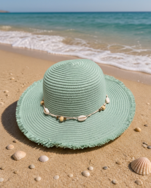 Mint Green Fringed Straw Sun Hat