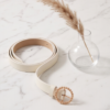BS-ACC-003_3 White Belt with Gold Beaded Circle Buckle