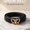 Black Braided Belt with Gold Butterfly Buckle