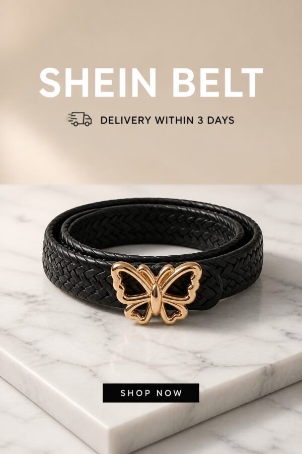 Black Braided Belt with Gold Butterfly Buckle