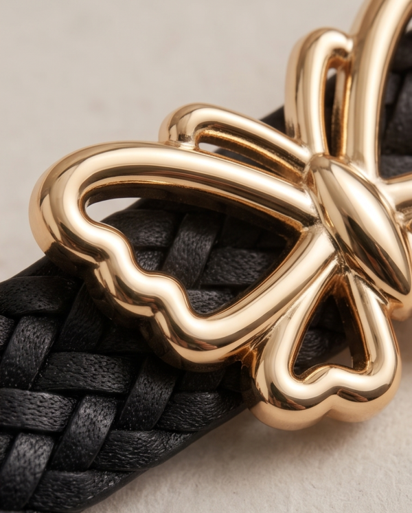 Black Braided Belt with Gold Butterfly Buckle