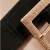 Black Croc-Embossed Belt with Gold Square Buckle
