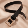 Black Croc-Embossed Belt with Gold Square Buckle