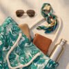BS-ACC-007_4 Teal Tropical Leaf Print Canvas Tote Beach Bag