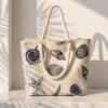 Cream Seashell Print Canvas Tote Beach Bag