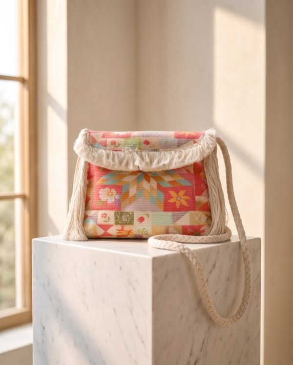 Multicolor Patchwork Embroidered Fringe Crossbody Bag