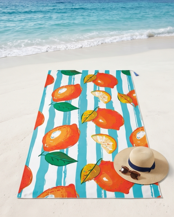 Citrus Print Striped Beach Blanket