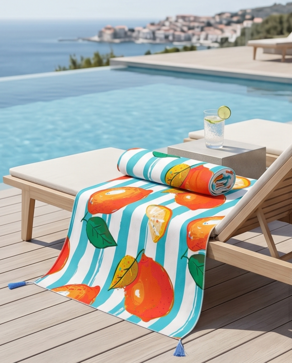 Citrus Print Striped Beach Blanket