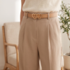 Beige Leather Belt with Double Heart Gold Buckle