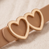 Beige Leather Belt with Double Heart Gold Buckle