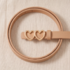 Beige Leather Belt with Double Heart Gold Buckle